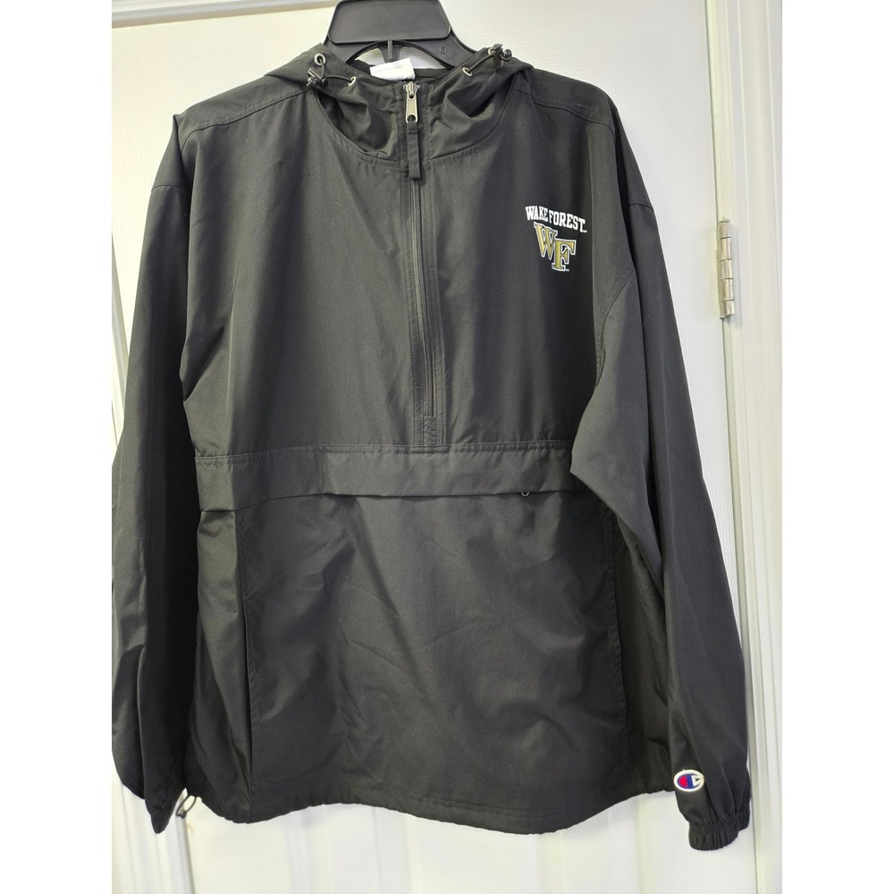 Champion Wake Forest Demon Deacons Mens Large Black Quarter Zip Windbreaker L